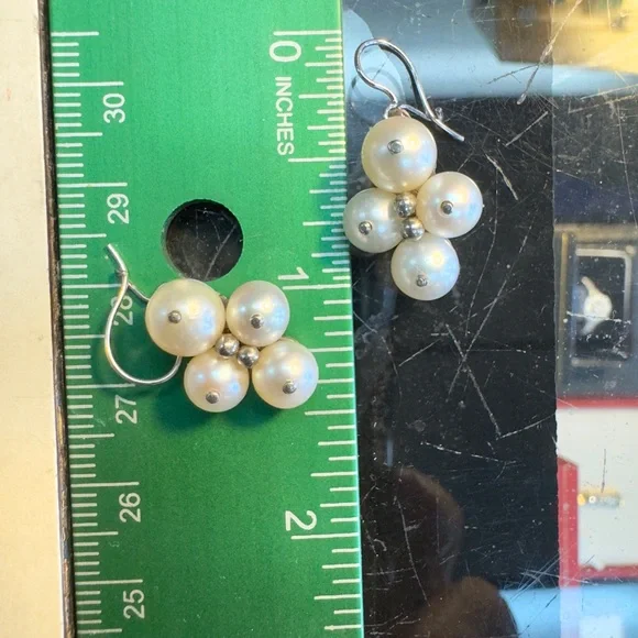 Artisan 18k Pearl Cluster dangle Earrings